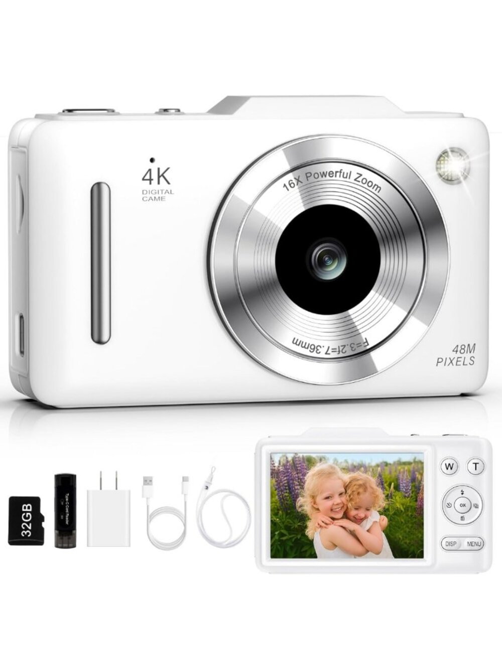 4K Autofocus Vlogging Camera with 16X Zoom, Anti-Shake, 48MP, Compact & Portable